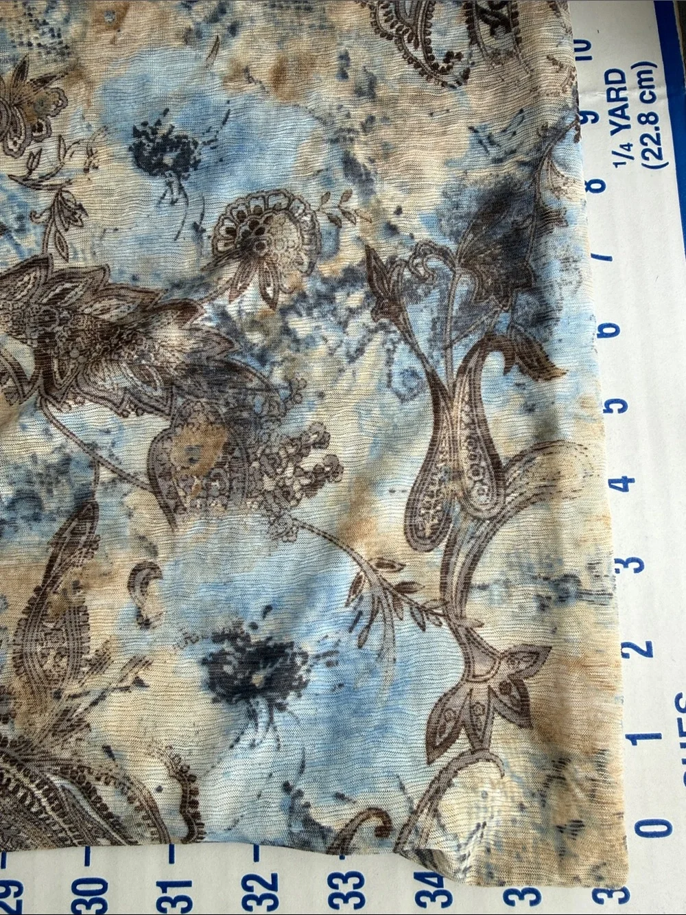 Textured Crepe Knit Fabric Blue Brown Paisley Boho 2.5 Yards x 58
